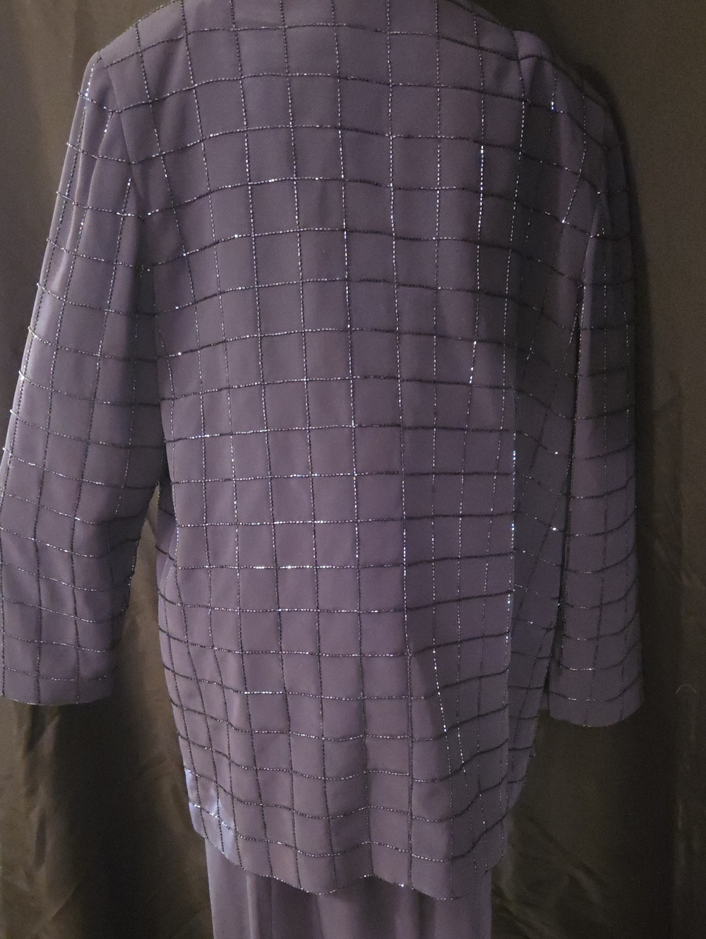 Women's Purple Grid-Pattern Open Jacket - Picture 4 of 6